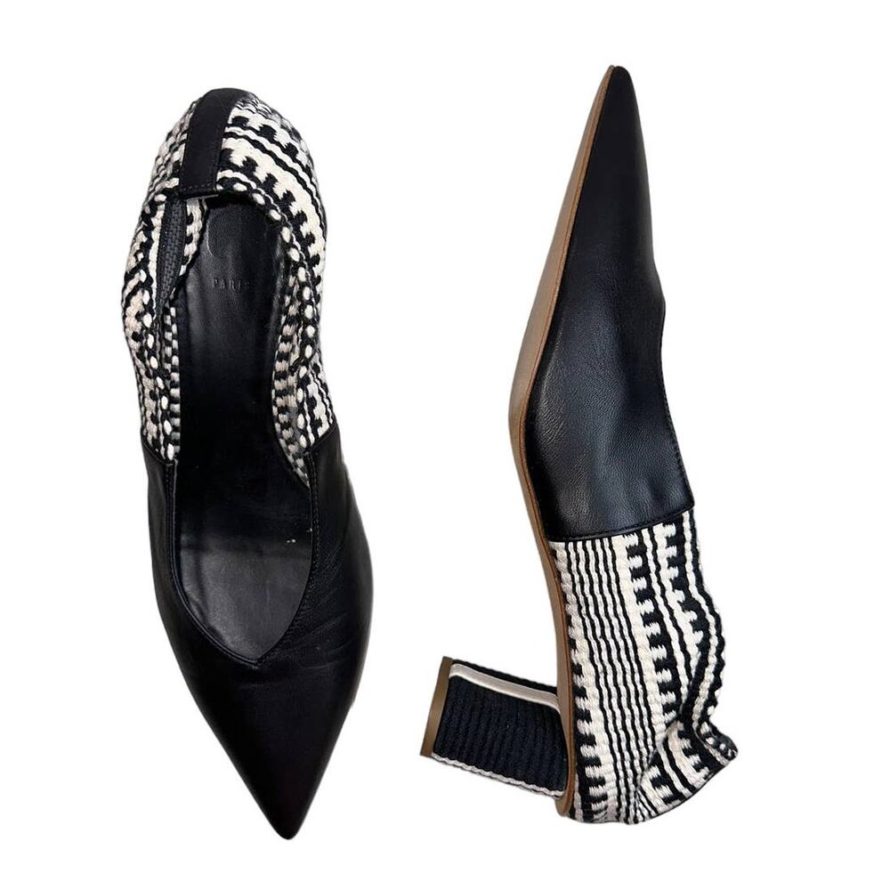 Black & White Woven-Trim Pointed Block Heel Pumps